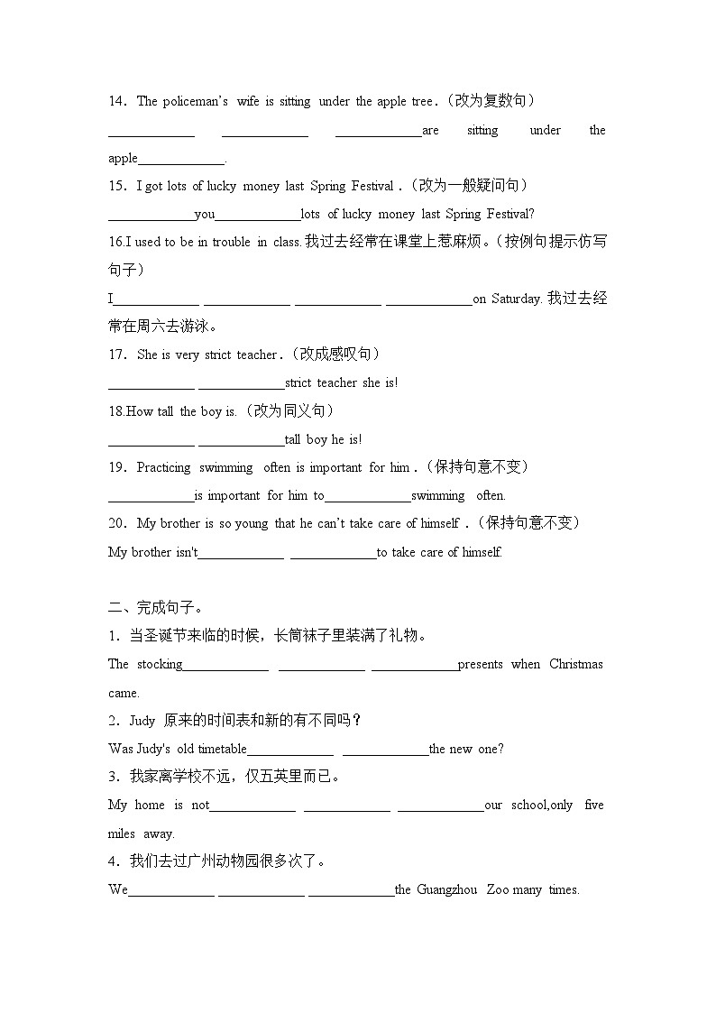 小升初英语专项精品优质习题---必刷--专题四 句子运用02