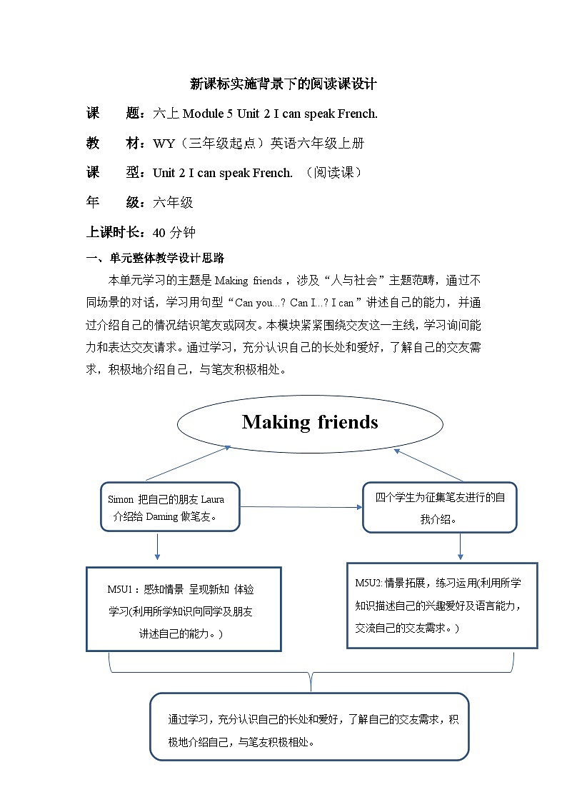 【新课标】外研版英语六年级上册Module 5 Unit2 I can speak French. 课件+单元整体教学设计01