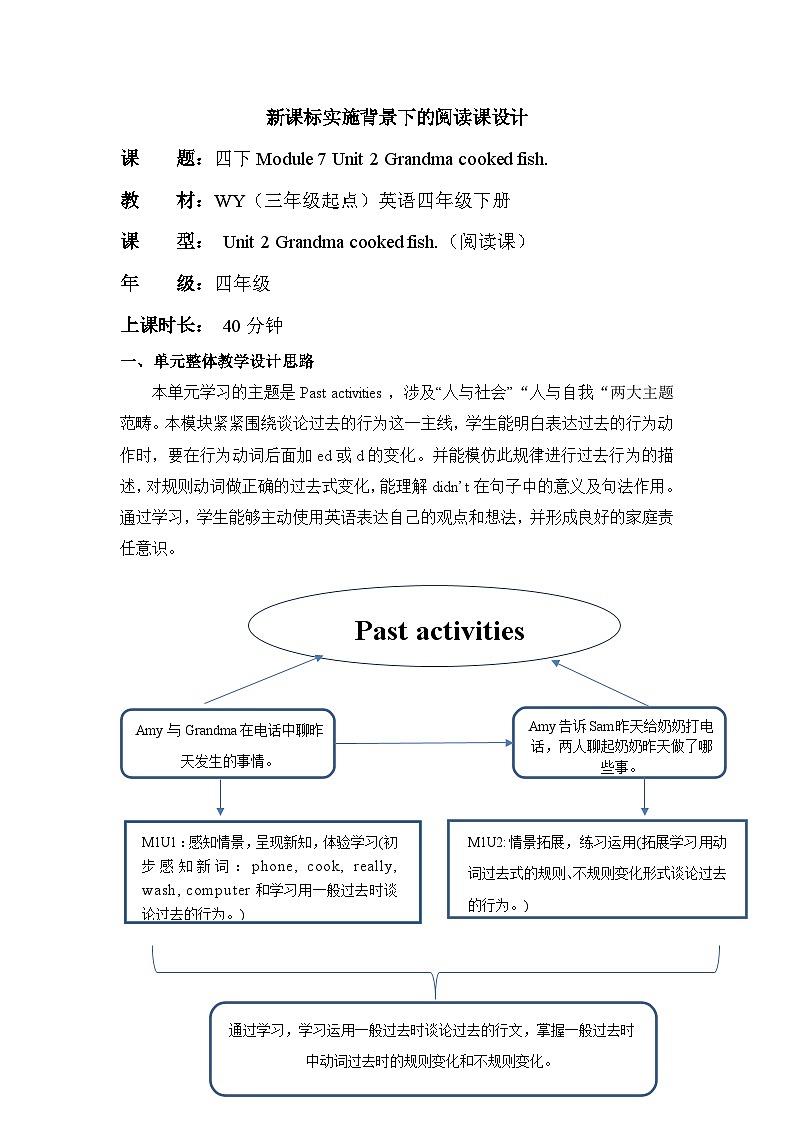 外研版(三起)英语四下 Module 7 Unit 2《Grandma cooked fish》单元教案第1页