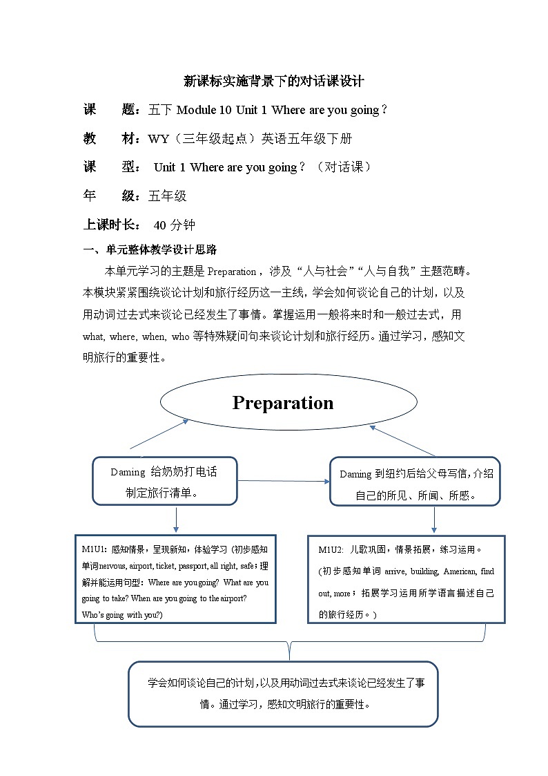 外研版(三起)英语五下 Module 10 Unit 1《Where are you going?》单元教案第1页
