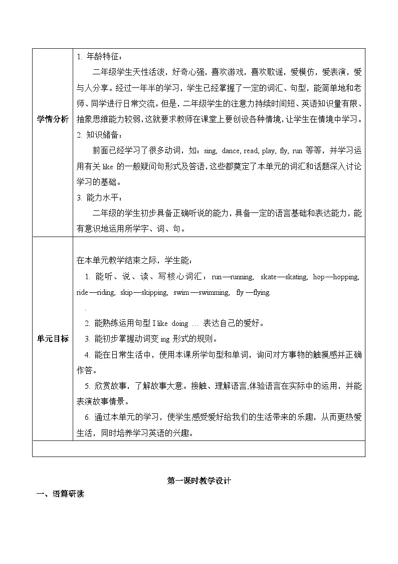 課滬教牛津版(六三制一起)二下 Module 2 Unit 4《Things I like doing》Period 1 單元教案第3頁