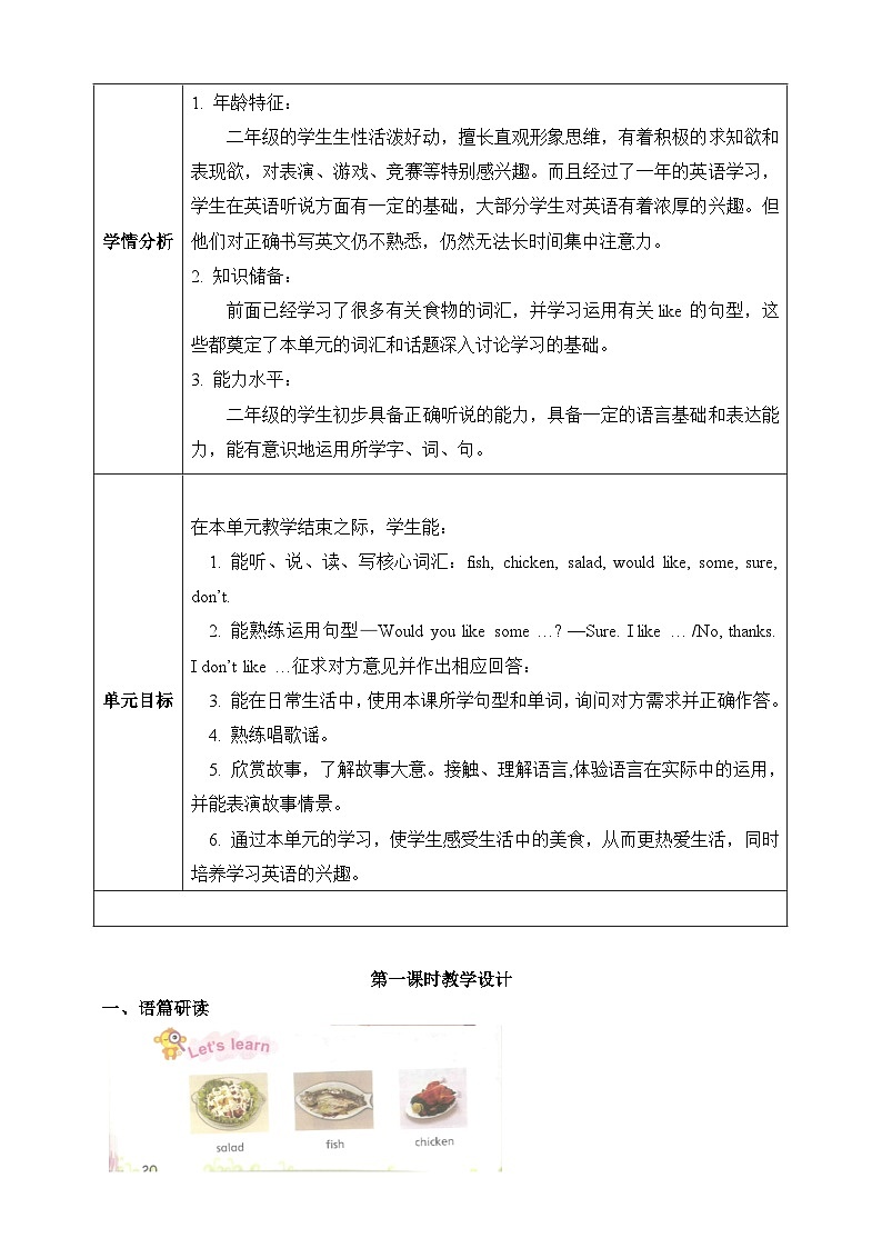 课沪教牛津版(六三制一起)二下 Module 2 Unit 5《Food I like》Period 1 单元教案第3页