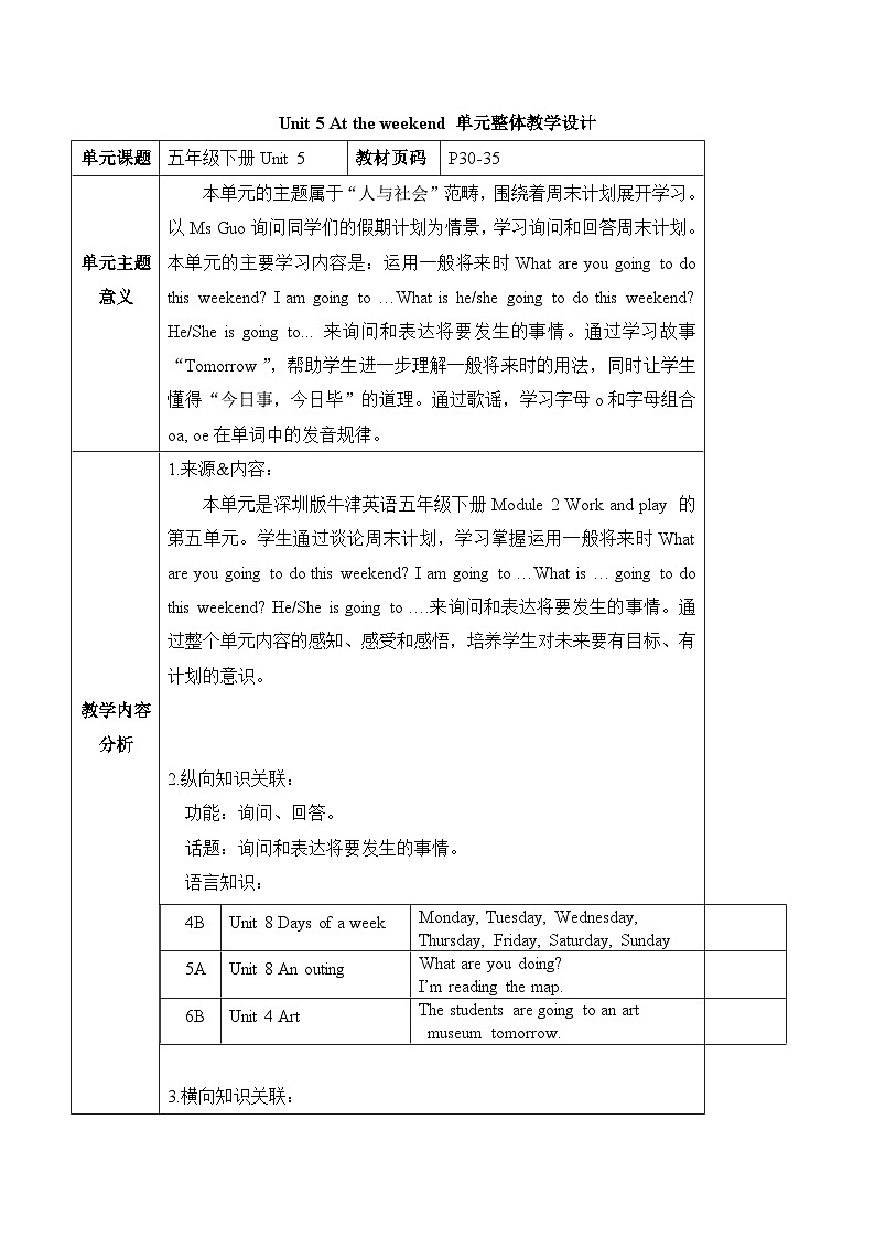 沪教牛津版(六三制一起)五下 Module 2 Unit 5《At the weekend》Period 2 课件+单元教案+素材01