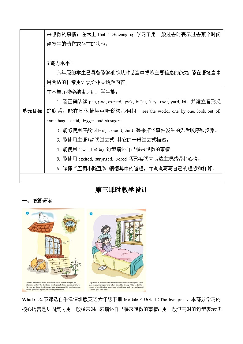 沪教牛津版(六三制一起)六下 Module 4 Unit 12《The five peas》Period 3 单元教案第3页