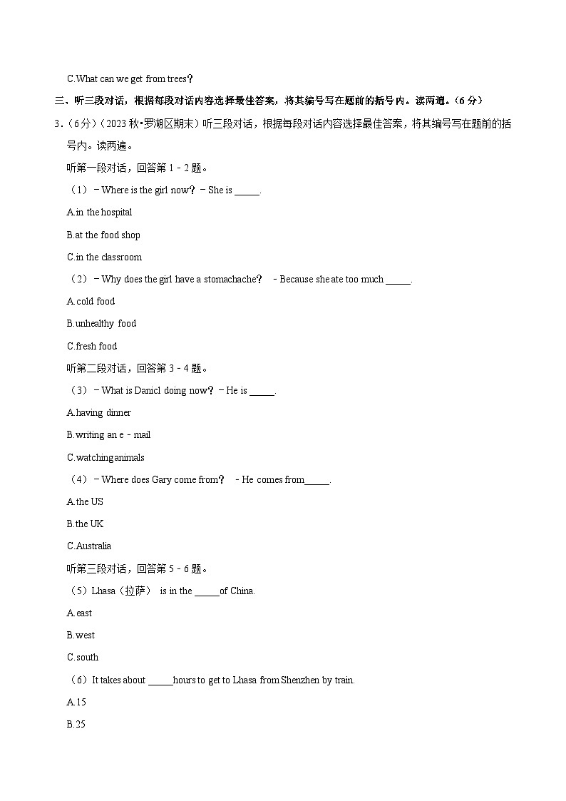 2023-2024学年广东省深圳市罗湖区六年级上学期期末英语试卷第2页