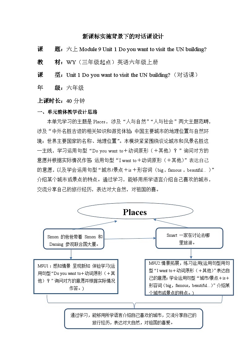 外研版六上 Module 9 单元教学设计第1页