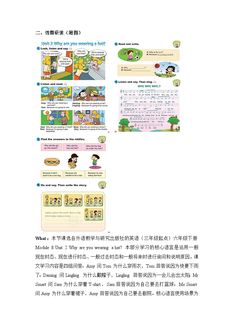 外研版(三起)英语六下 Module 8 Unit 2《Why are you wearing a hat?》单元教案第2页