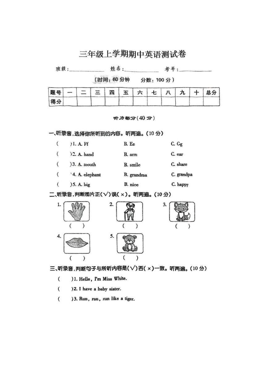 江西省南昌市红谷滩区2024-2025学年三年级上学期期中英语试题