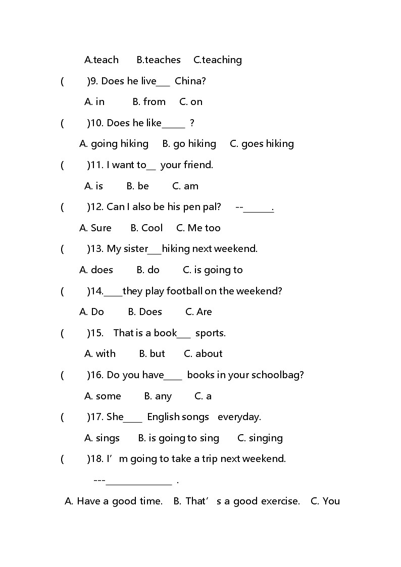 Unit4 I have a pen pal 单元测试 人教PEP版英语六年级上册第3页