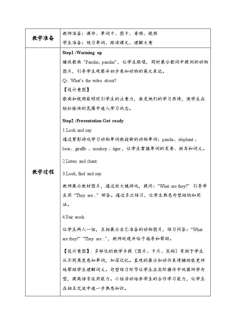 外研版三年级起点小学英语三年级下册 unit1 Animal friends.教案第2页