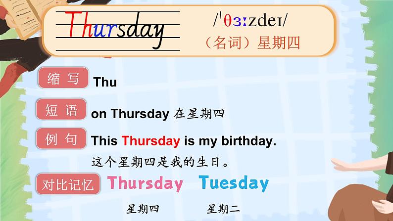 Join in 外研剑桥英语(2024)三年级下册--Unit 5 Days of the week 单词讲解(课件)第6页