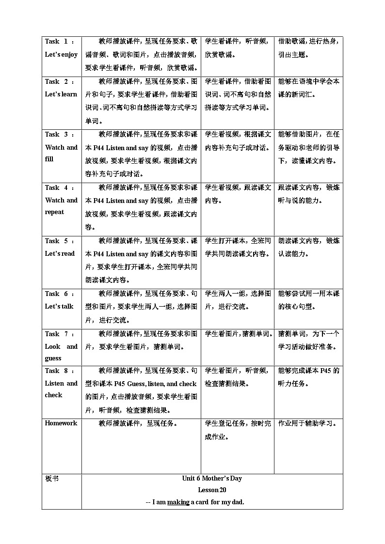 【核心素养】北京版英语三下 Unit 6《 Mother's Day 》Lesson 20 教案第2页