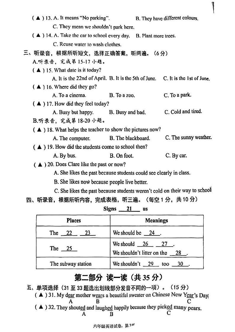 江苏省南通市海安市2024-2025学年六年级上学期期末英语试题第2页