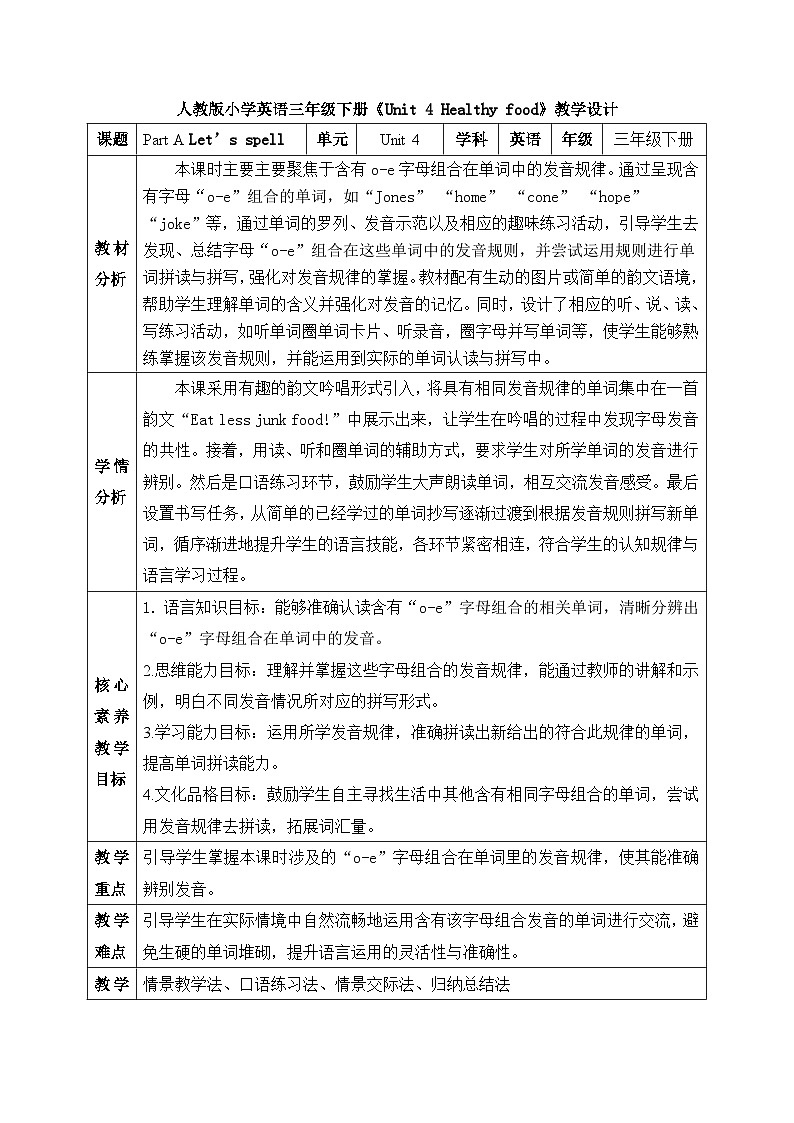 【备课无忧】人教版三下-U 4 PA Let’s spell(教案)第1页