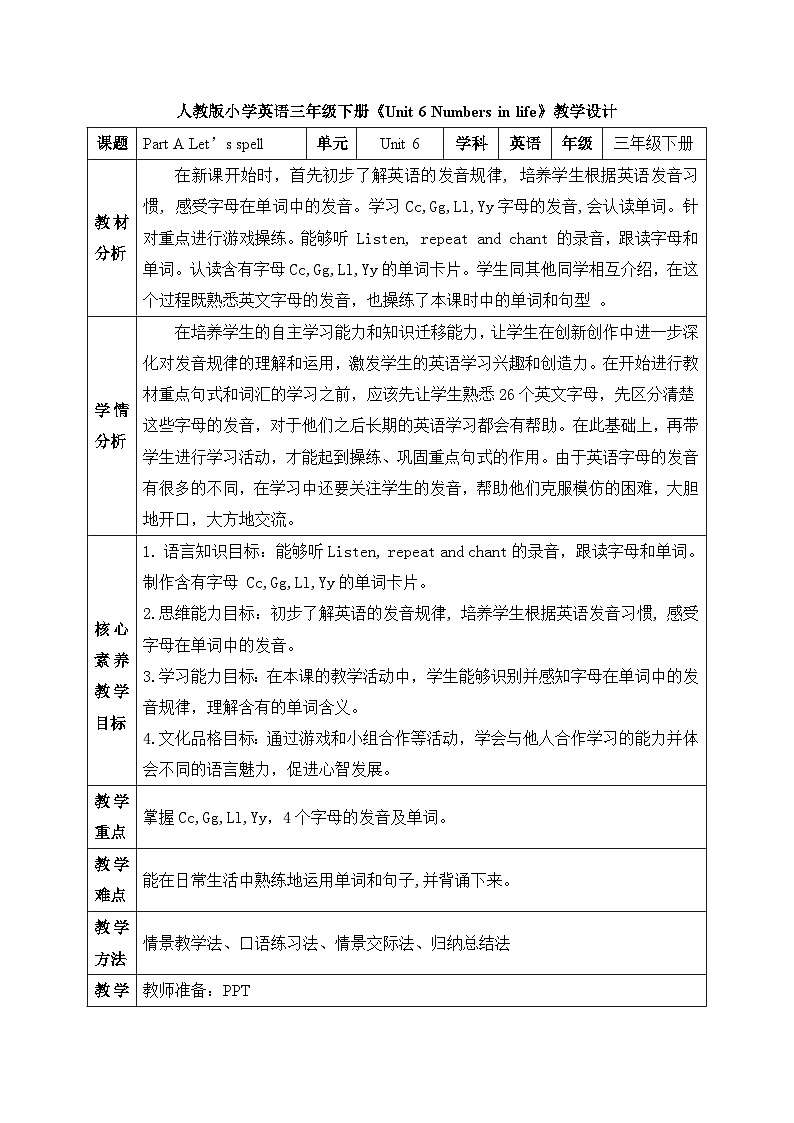 【备课无忧】人教版三下-U 6 PA Let’s spell(教案)第1页