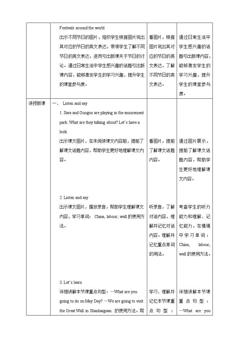 【核心素养】北京版英语四下 Unit 5《Is May Day a holiday?》Lesson 15 教案第2页