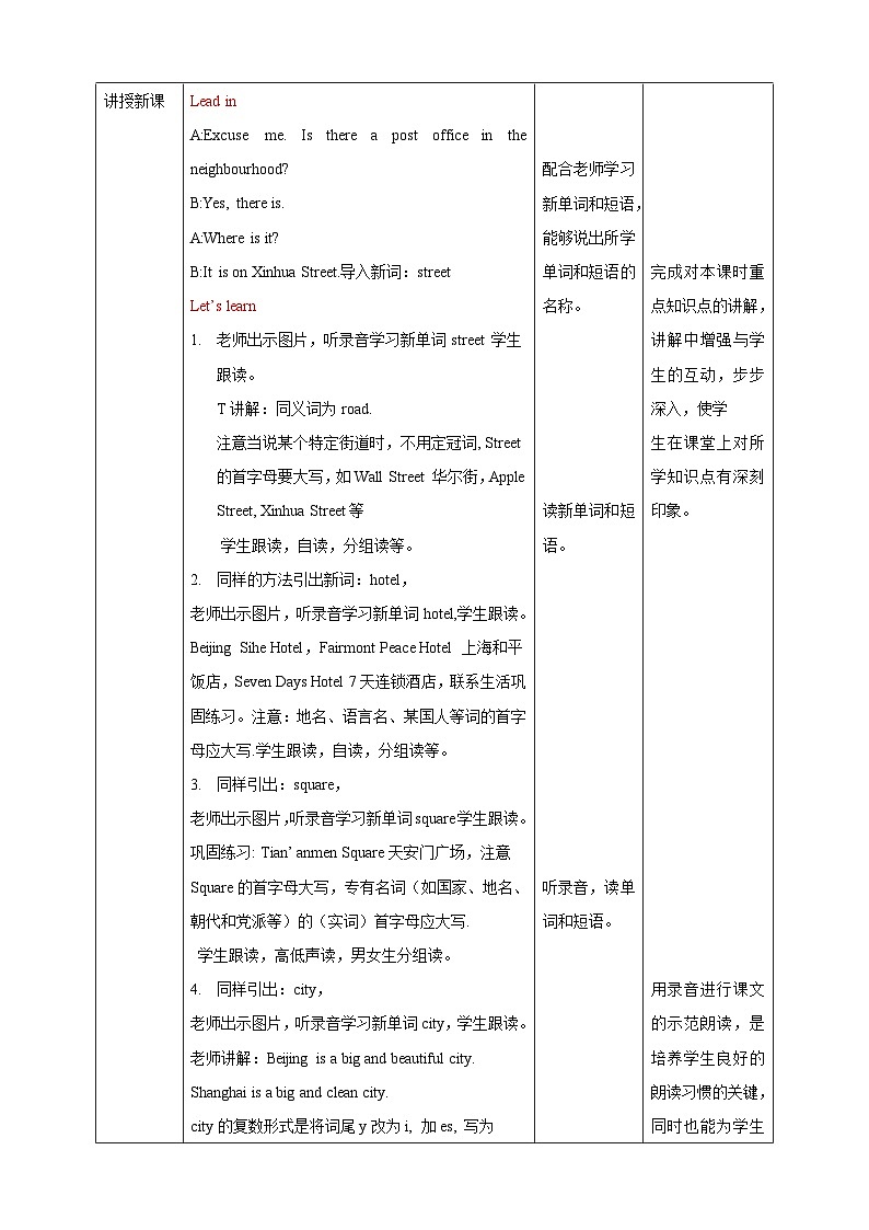 人教版（新起點(diǎn)）英語(yǔ)四下 Unit 2 Cities lesson1 教案第2頁(yè)