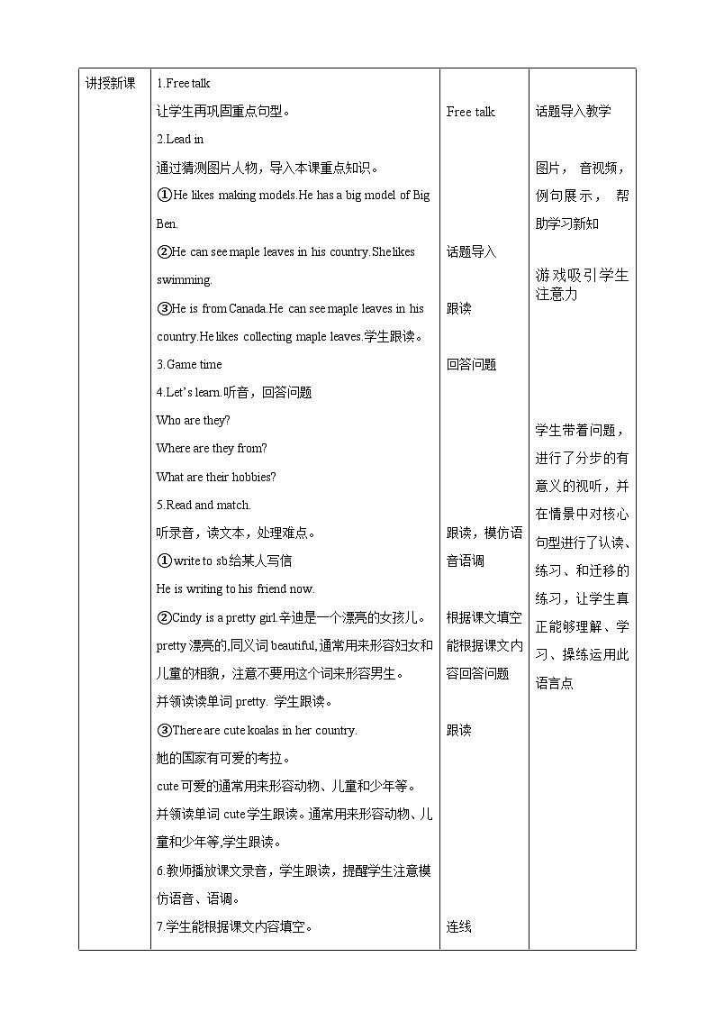 人教版(新起点)英语四下 Unit 6 Countries Lesson 3 & Story time 教案第2页