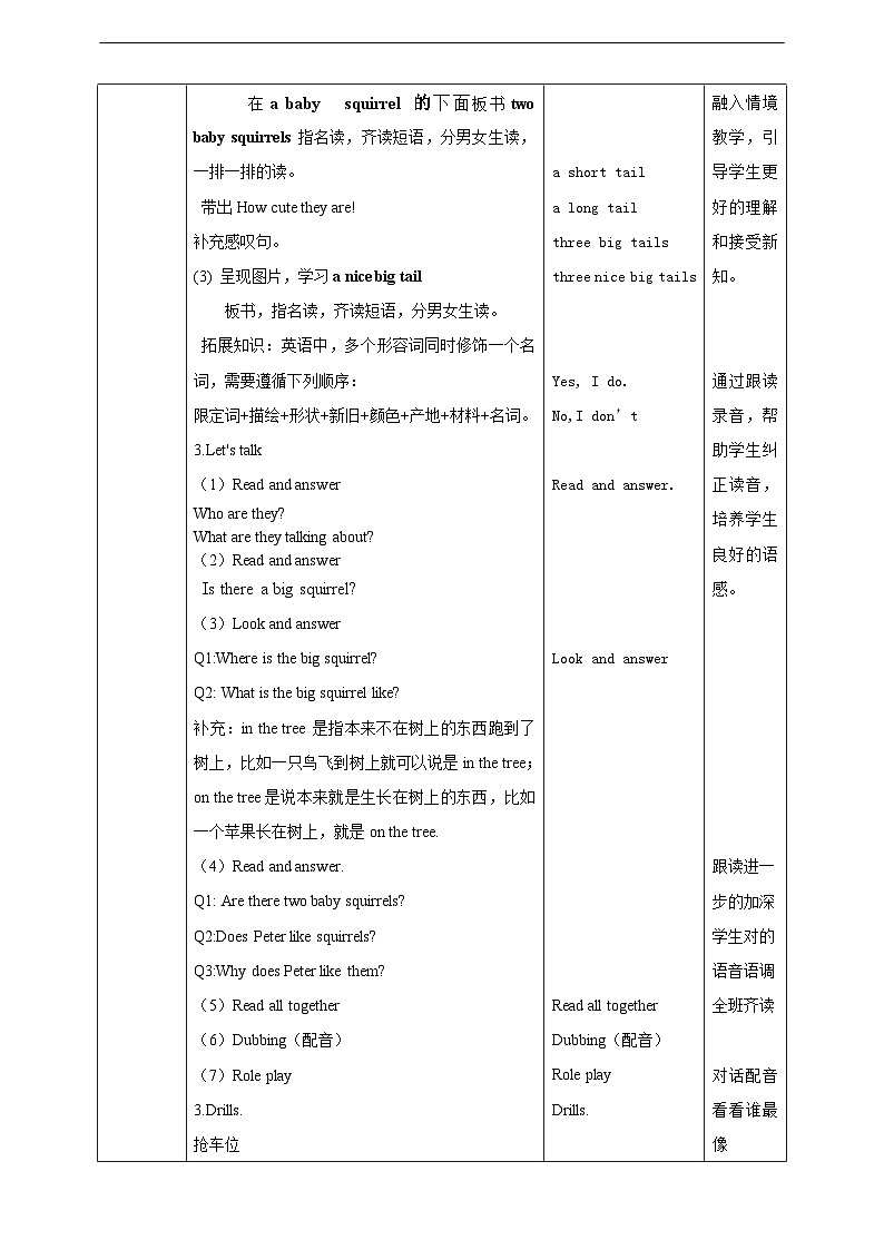 川教版(三起点)英语五下 Unit 1 Lesson 2《Talking about squirrels Let’s talk》教案第2页