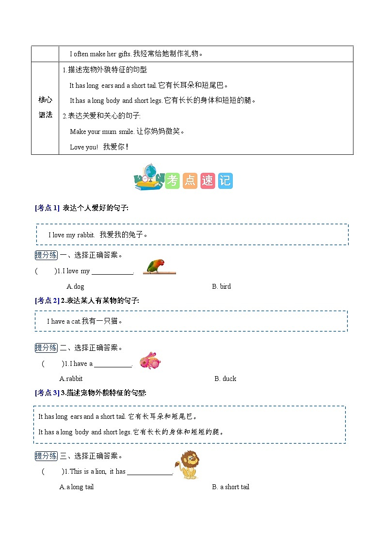 Unit 2(知识清单) -2024-2025学年英语三年级下册单元速记·巧练系列(人教PEP版·2025)第2页