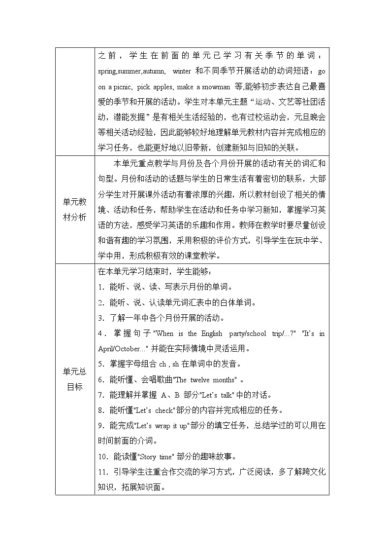 人教PEP版英语五年级下册Unit 3 My school calendar单元教学设计(6课时教案)第2页