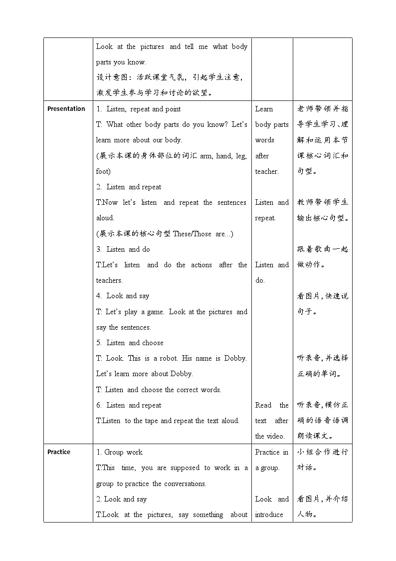 Unit 2 These Are My Legs Lesson 1 教案第2页