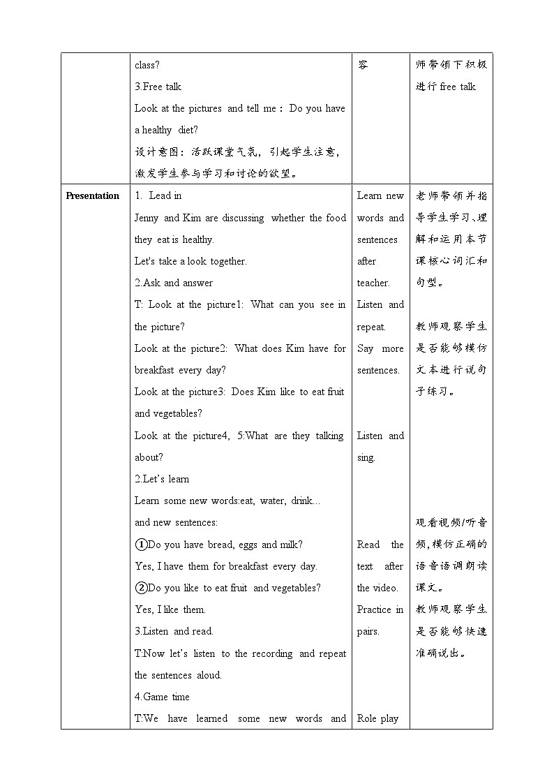 Unit 2 Good food good health Lesson 3 We need a healthy diet 教案第2頁