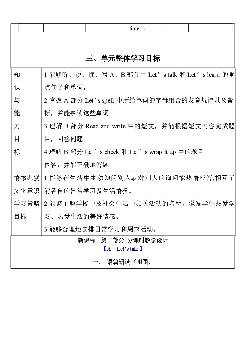 【單元整體教學(xué)設(shè)計(jì)】Unit 1 My day PA Let's talk 教案第3頁(yè)