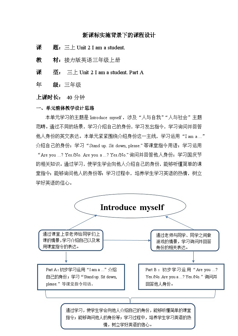 接力版三上 Unit 2 Part A 单元教学设计第1页