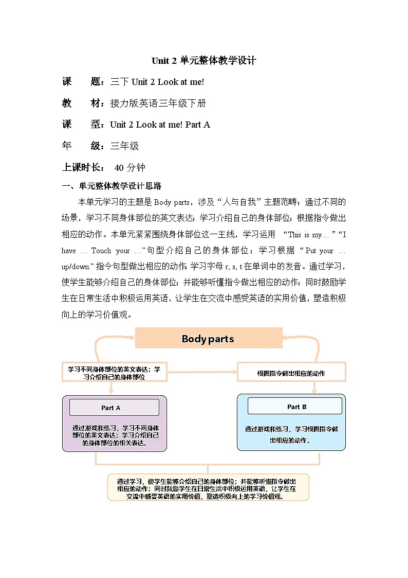 Unit 2 Look at me! Part B 单元教学设计第1页