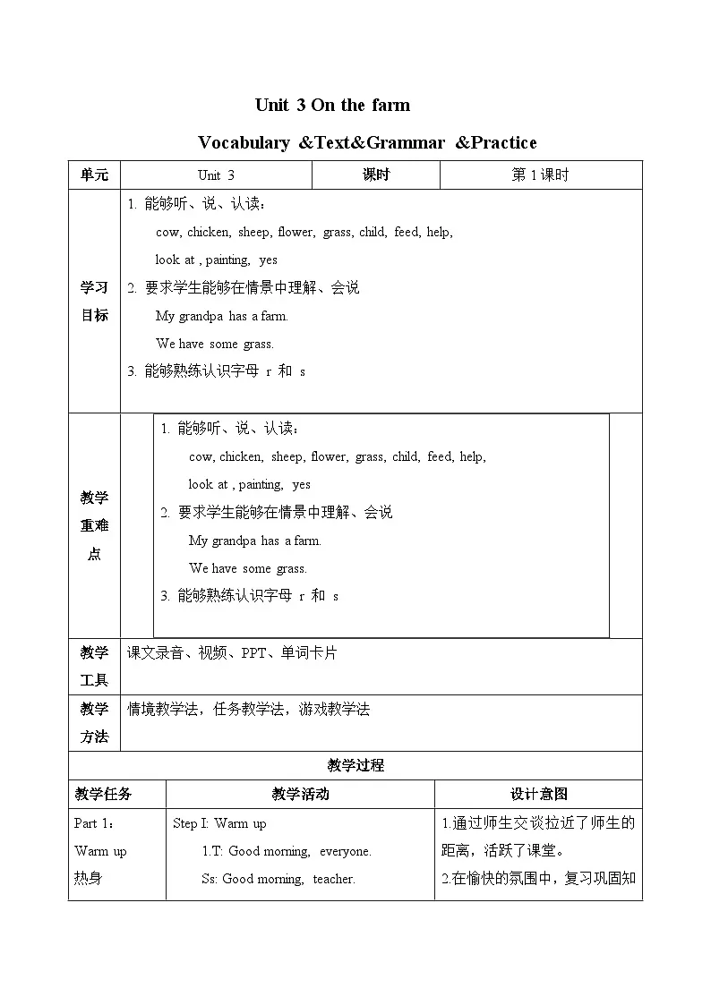 外研新交际(2024)英语二下 Unit 3 教学设计第1页