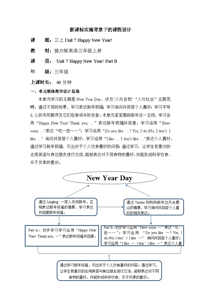 接力版三上 Unit 7 Part B 单元教学设计第1页