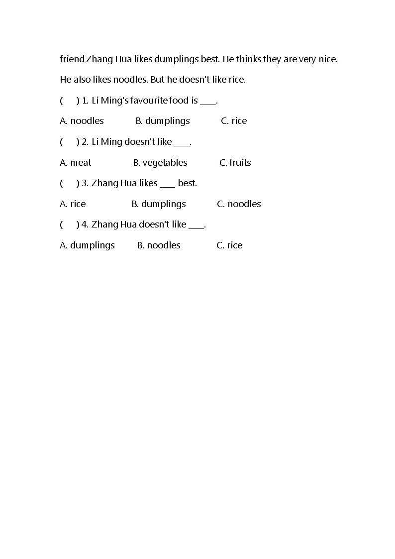 冀教版小学英语三年级下册 Unit1 Lesson4 My favourite food 同步练习第3页