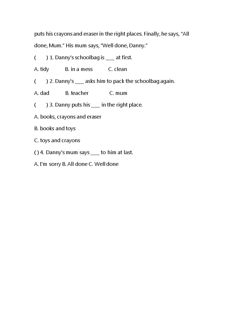 冀教版小学英语三年级下册 Unit3 Lesson3 All done! 同步练习第3页