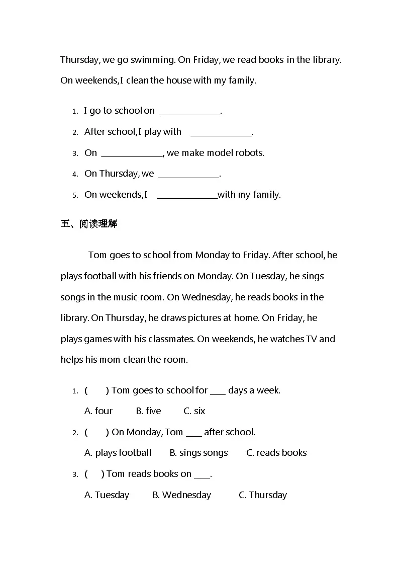 冀教版小学英语三年级下册 Unit6 Lesson3 A nice week同步练习第3页
