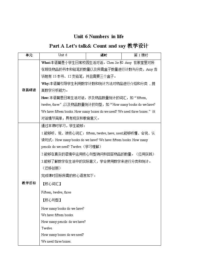 Unit 6 Numbers in life Part A Let's talk(教学设计)第1页