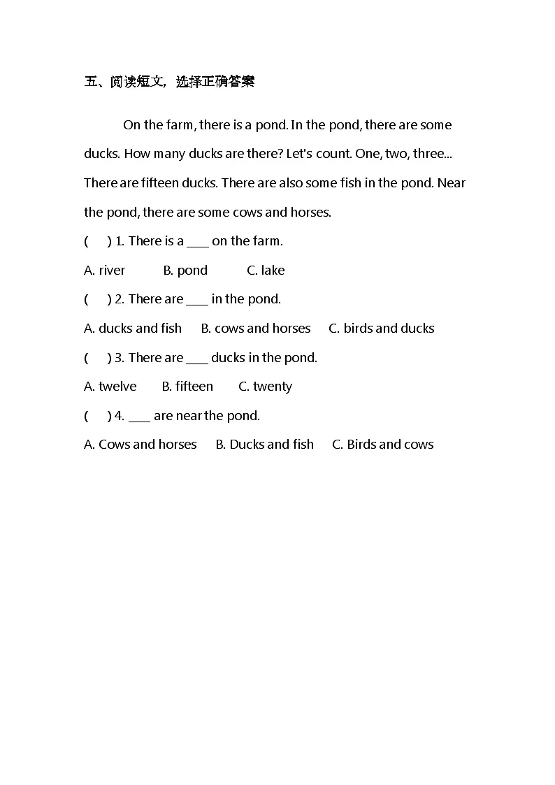 (含答案解析)冀教版小学英语三年级下册 Unit4 Lesson2 How many ducks 同步练习第3页