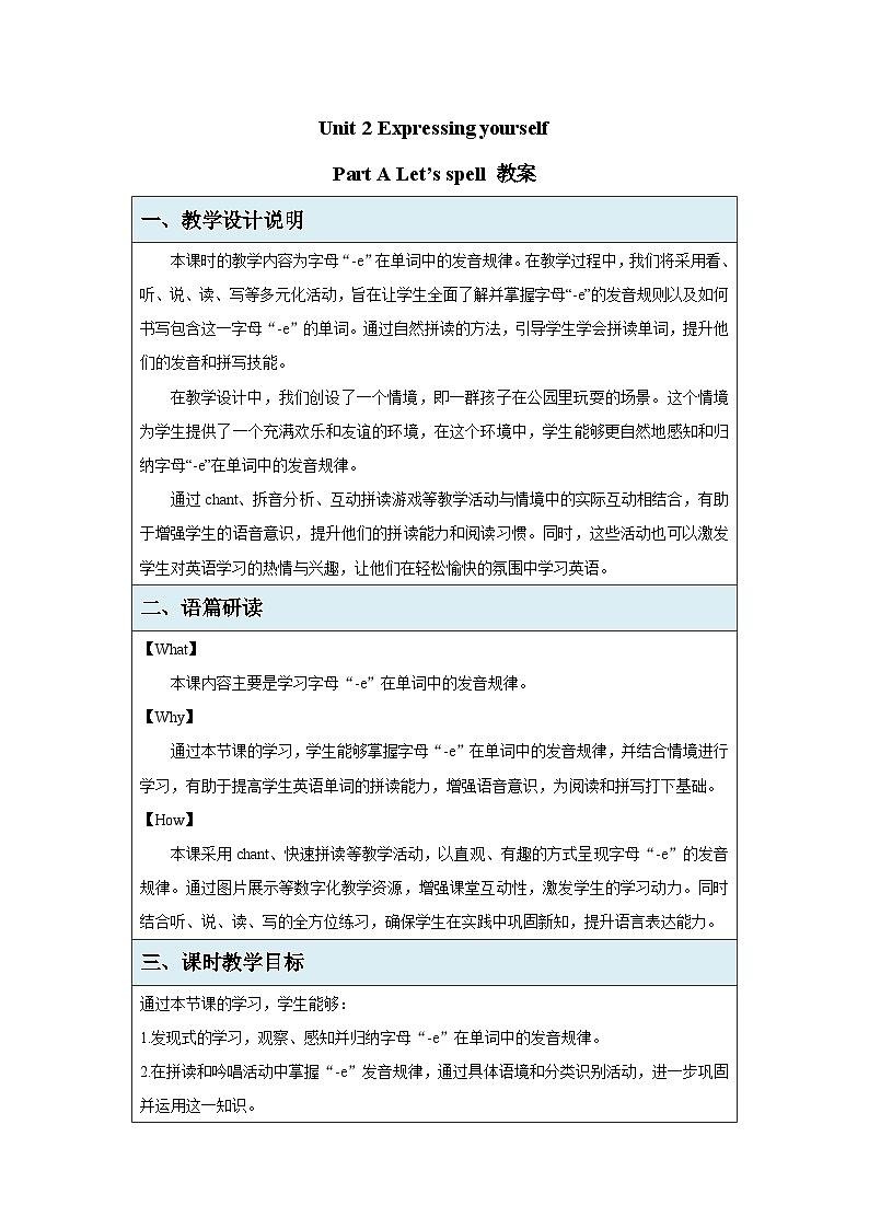 Unit 2 Expressing yourself Part A Let's spell 教案 英语人教版(2024)三年级下册第1页