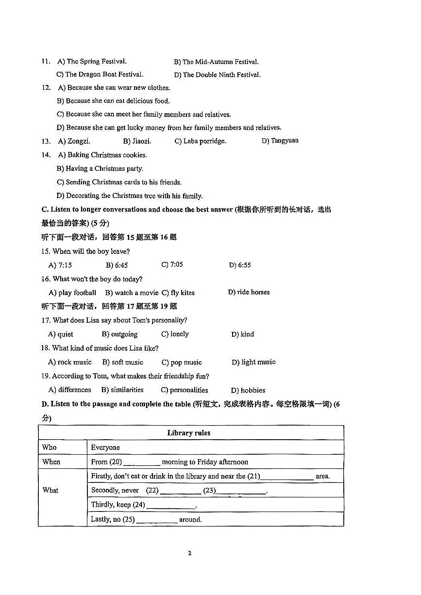 上海市嘉定区部分学校2024-2025学年六年级下英语期中试卷第2页