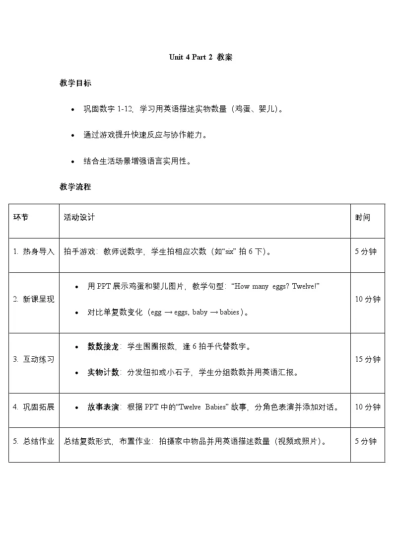 Unit 4 Fun With Numbers-Part 2 教案第1页