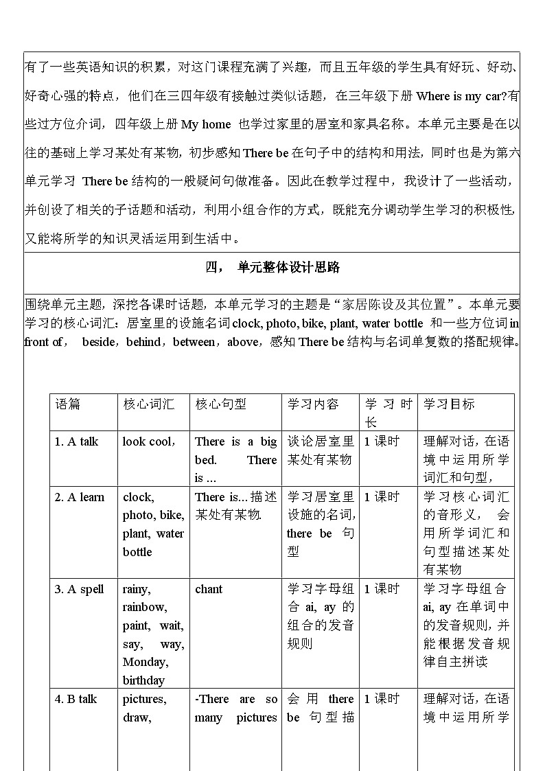 【單元整體教學(xué)設(shè)計(jì)】Unit 5 There is a big bed PB Read and write 教案第2頁(yè)