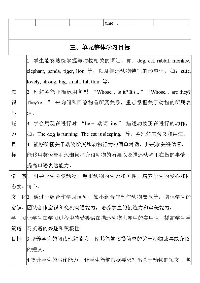 【单元整体教学设计】Unit 5 Whose dog is it PB Let's learn 教案第3页