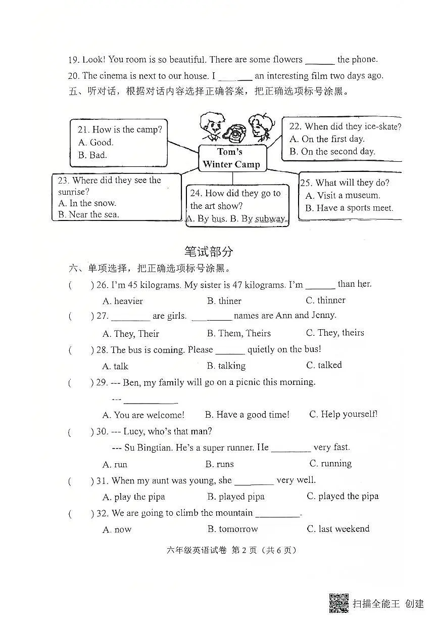 河北省唐山市滦州市2023-2024学年版六年级下学期期末英语试题第2页