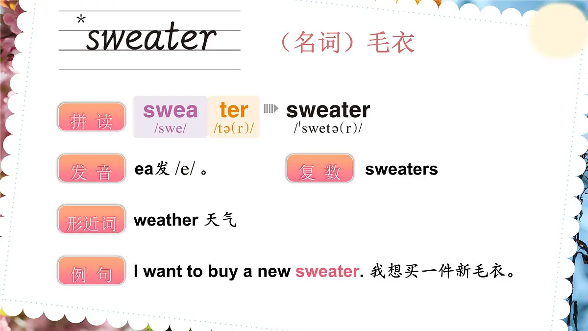 人教版PEP(2024)英语四年级上册 Unit 6 Changing for the seasons 单词讲解(课件)第3页