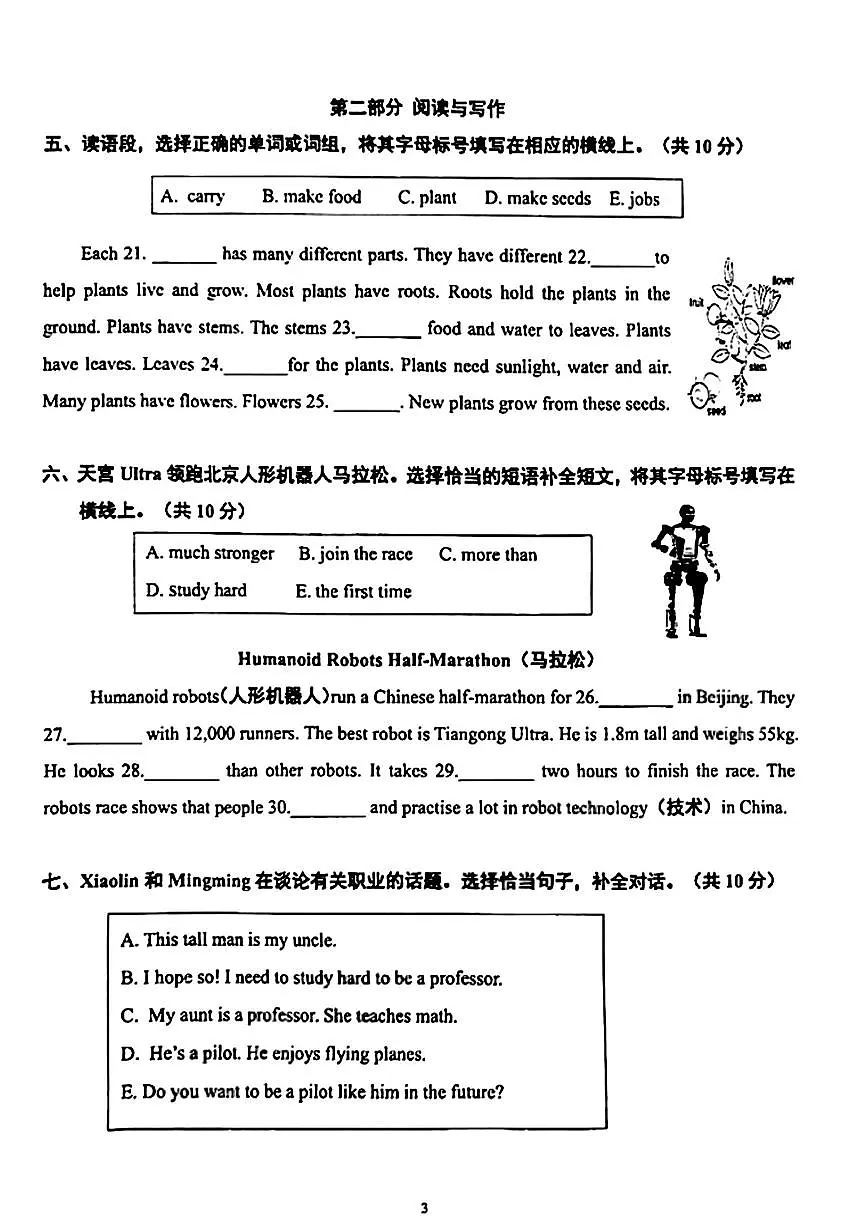 北京市朝阳区2024-2025五年级下学期6月期末英语试题及答案第3页