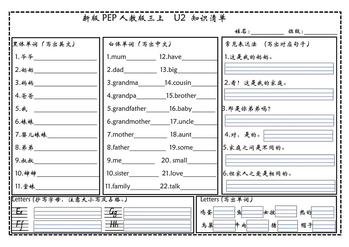 2024版人教版pep三年级上册英语期末知识清单第3页