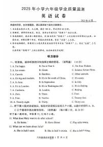 湖北省武汉市黄陂区2024-2025学年第二学期六年级英语期末试卷（无答案）