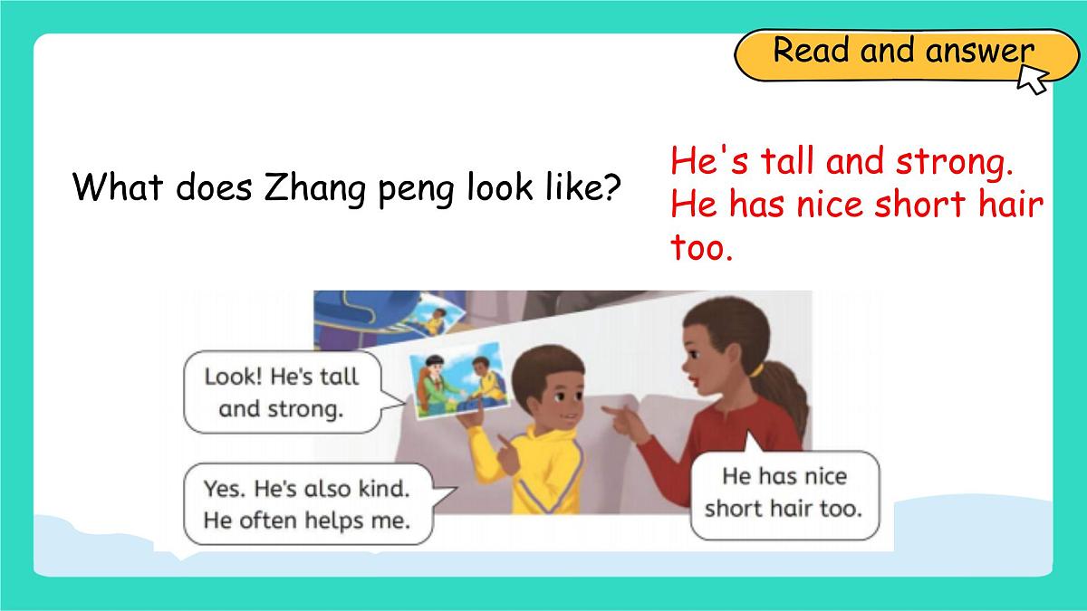 人教版PEP英语四年级上册Unit 2 My friends PartA Let's talk & Say and draw 课件第8页