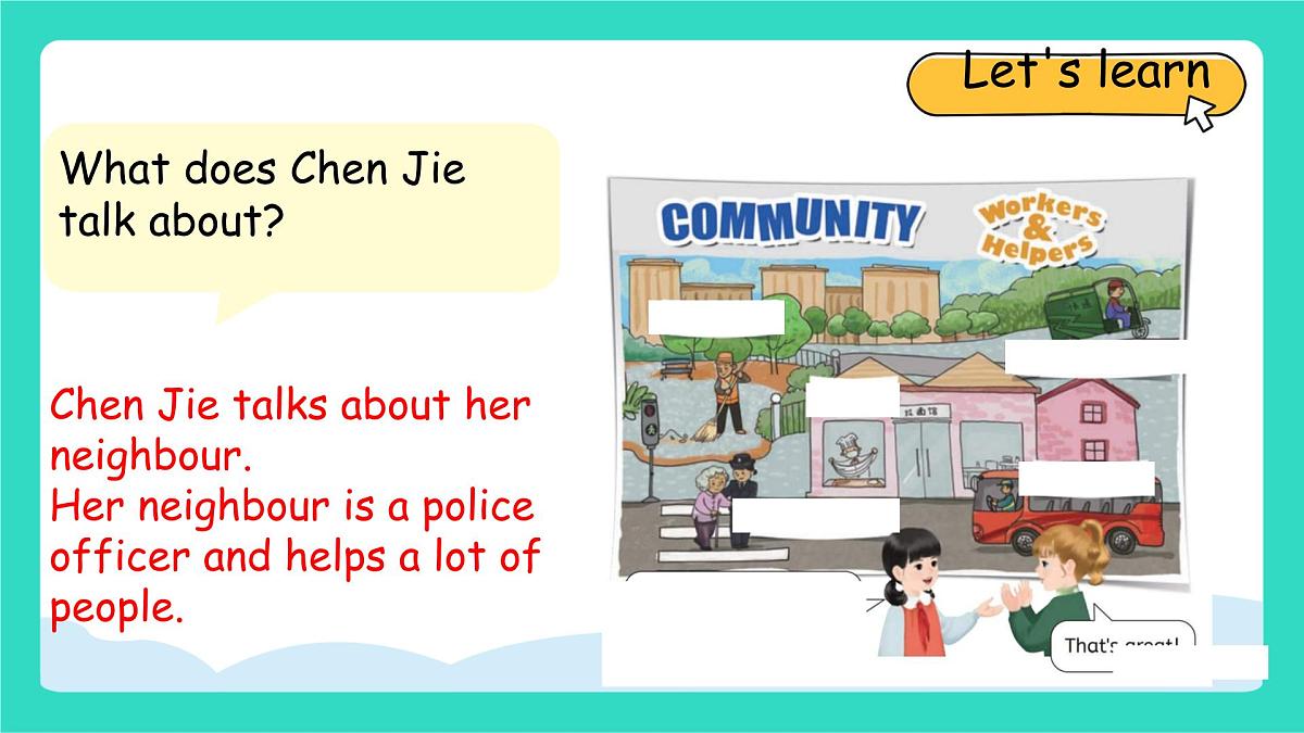 人教版PEP英语四年级上册Unit 4 Helping in the community Part A Let's learn match, act and guess课件第3页