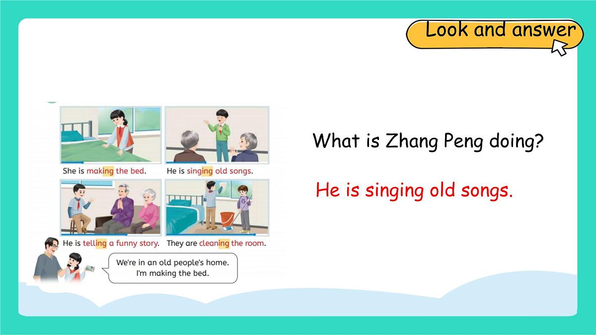 Unit 4 Helping in the community Part B Let's learn & Make fun sentences课件人教PEP英语四年级上册第6页